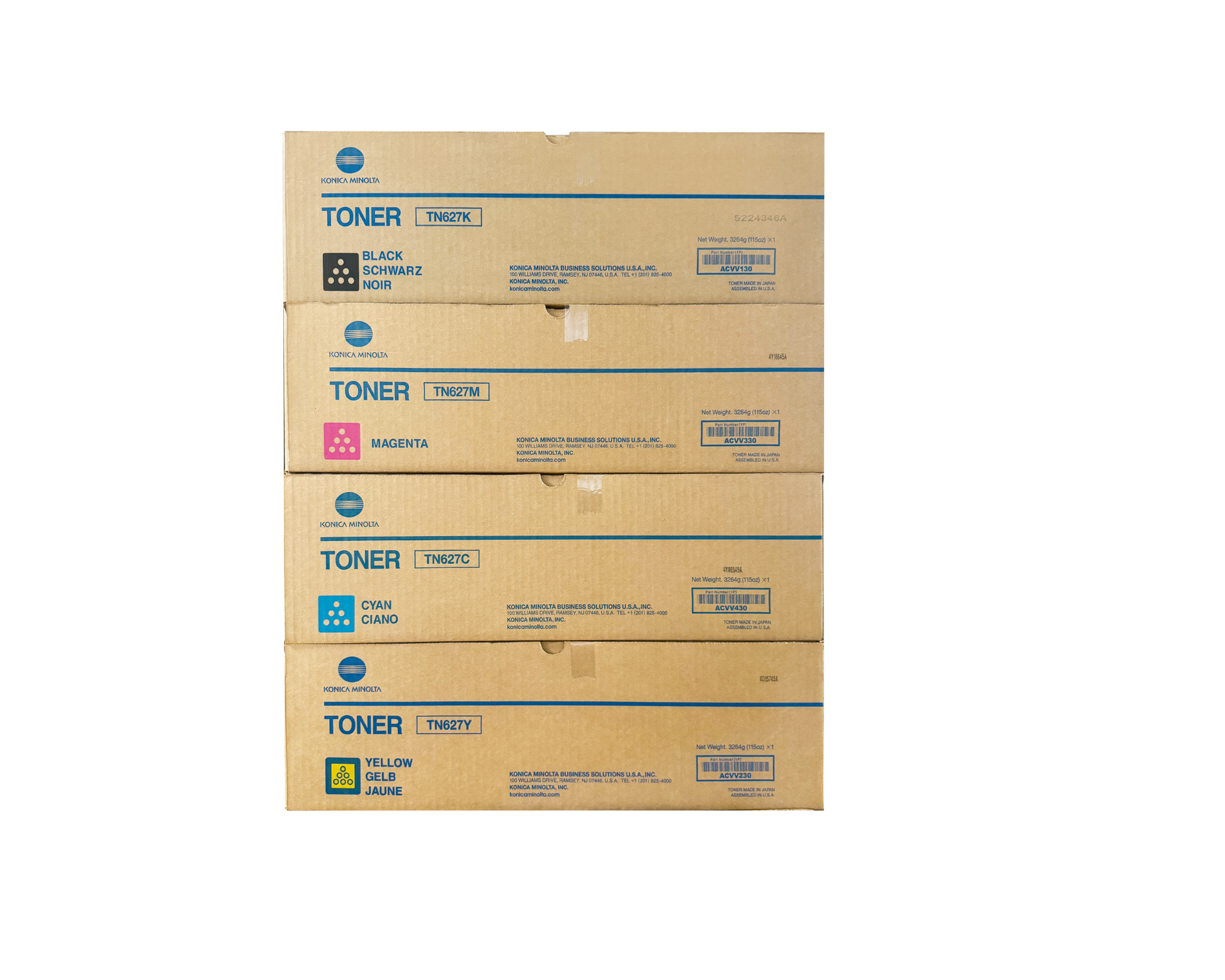 Konica Minolta Original US Version TN627 Toner Set for bizhub C658 C558 C458 A3VU150-450